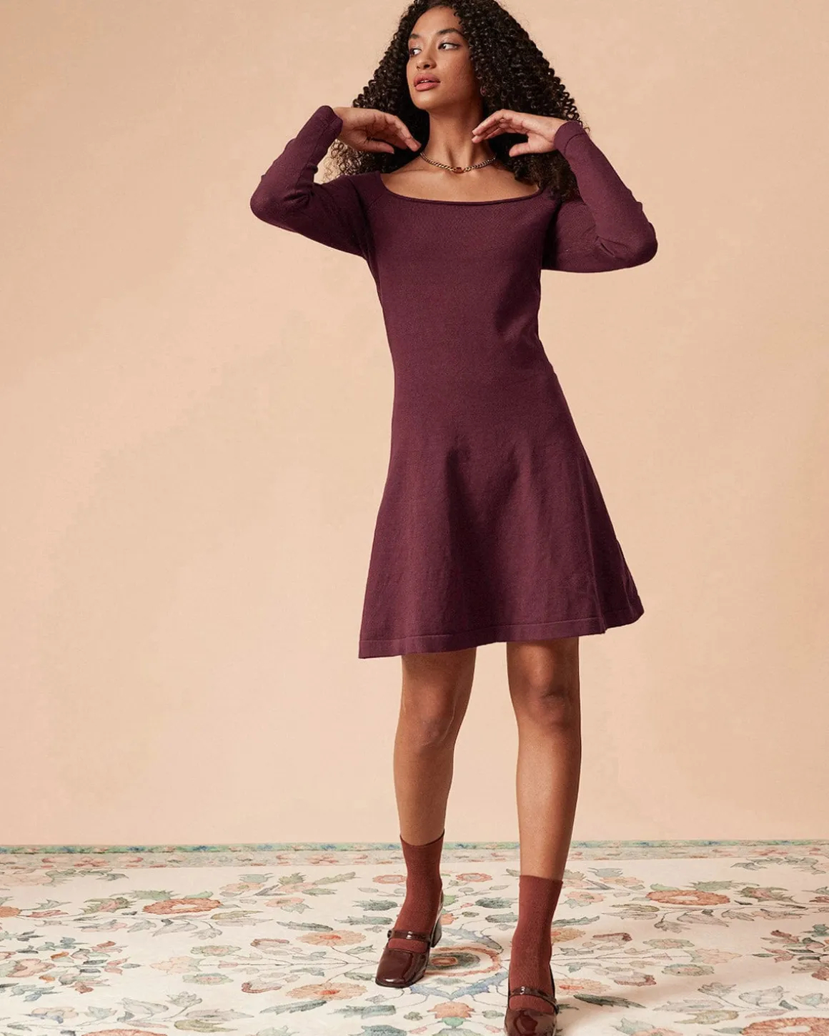 The Red Square Neck Long Sleeve Sweater Dress