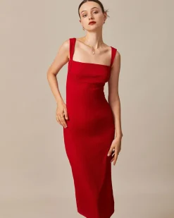 The Red Square Neck Ribbed Midi Dress