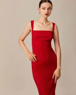 The Red Square Neck Ribbed Midi Dress