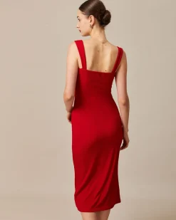 The Red Square Neck Ribbed Midi Dress