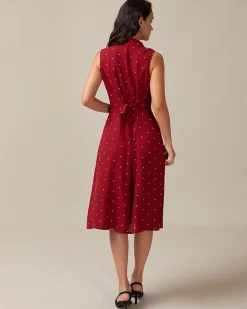 The Red V Neck Polka Dot Tie Back Midi Dress