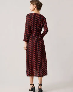 The Red V Neck Slit Long Sleeve Midi Dress