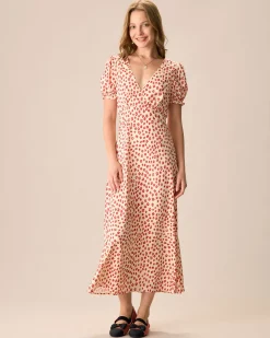 The Red V-Neck Floral Puff Sleeve Maxi Dress