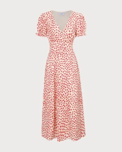 The Red V-Neck Floral Puff Sleeve Maxi Dress