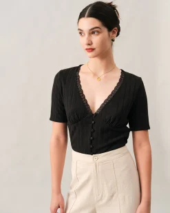 The Ribbed Lace Trim Tee