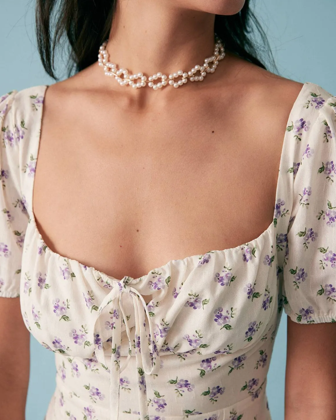 The Short Sleeve Floral Ruched Midi Dress