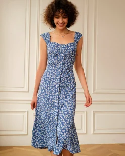 The Single-breasted Floral Midi Dress