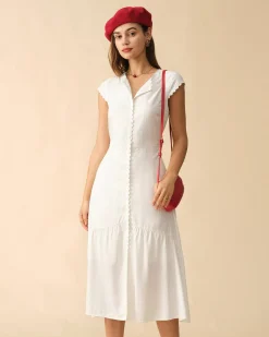 The Solid Color Lapel Midi Dress