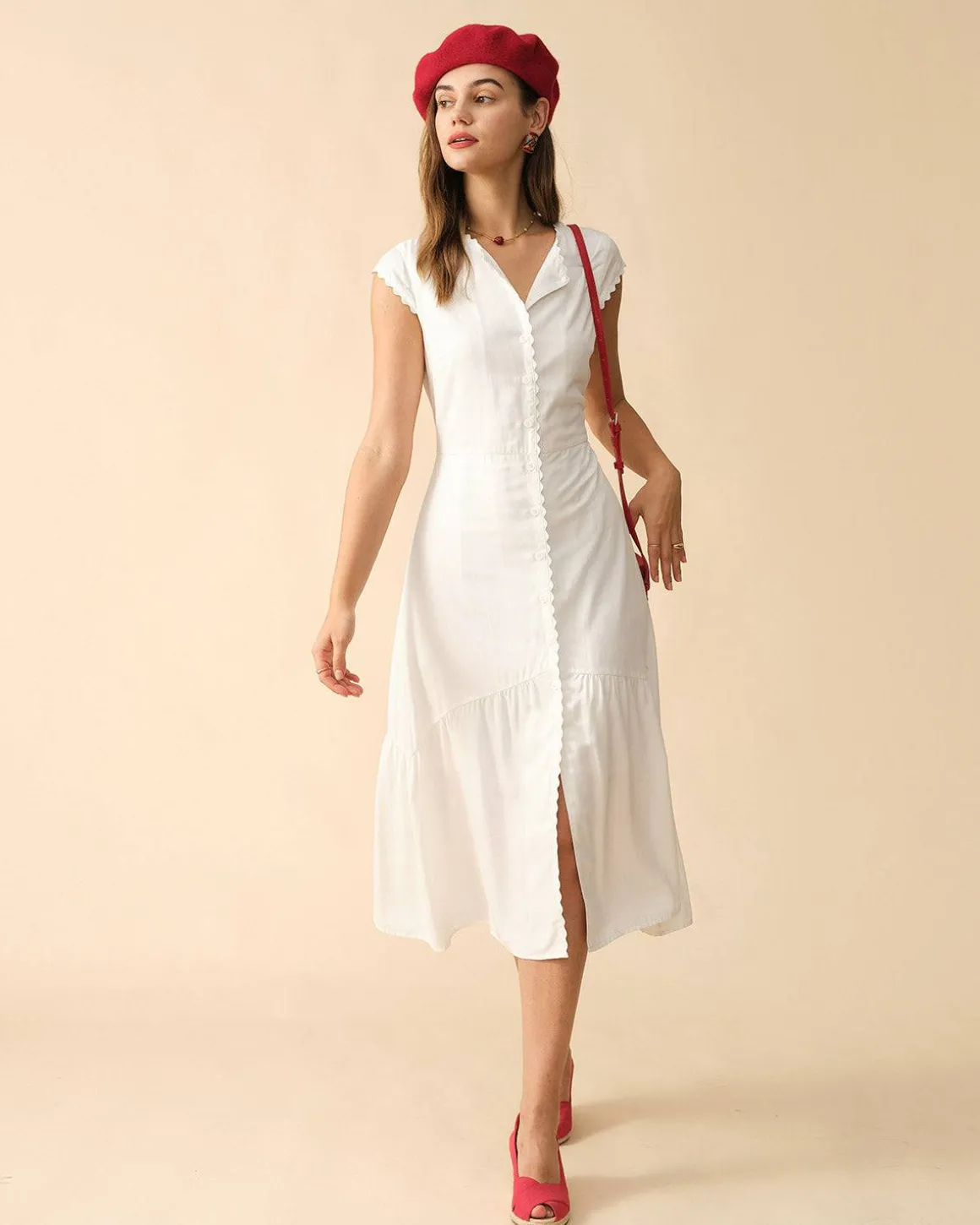 The Solid Color Lapel Midi Dress
