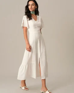 The Solid High Waisted Split Maxi Dress