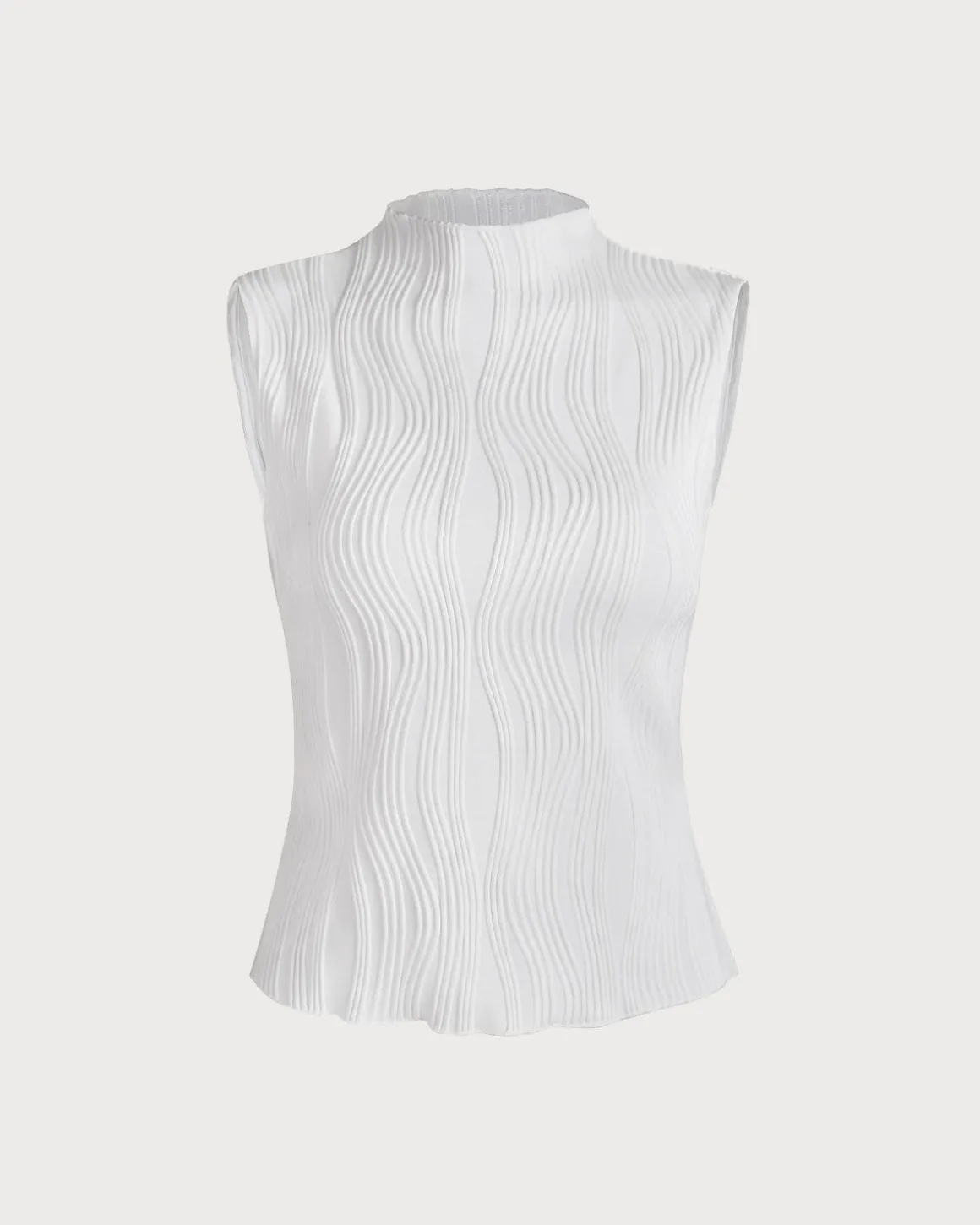 The Solid Mock Neck Water Ripple Textured Tank Top