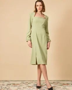 The Solid Square Neck Long Sleeve Dress