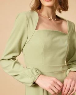 The Solid Square Neck Long Sleeve Dress
