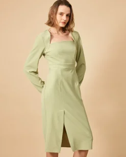 The Solid Square Neck Long Sleeve Dress