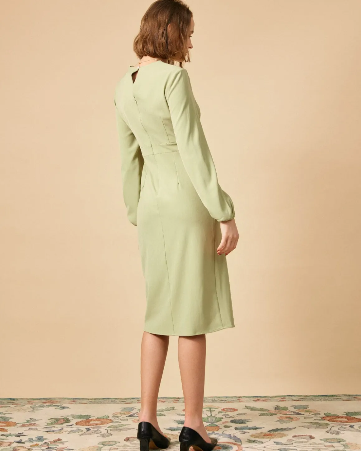 The Solid Square Neck Long Sleeve Dress