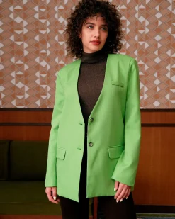The Solid V Neck Button-up Blazer