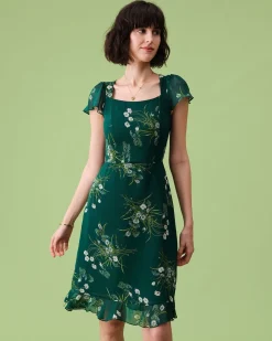 The Square Neck Backless Floral Midi Dress