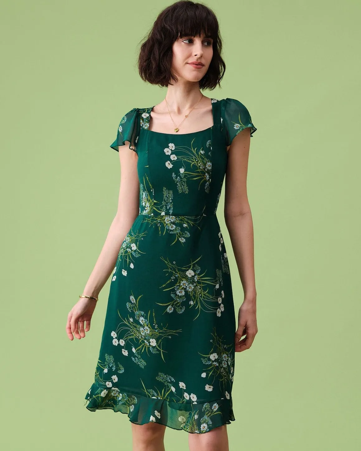The Square Neck Backless Floral Midi Dress