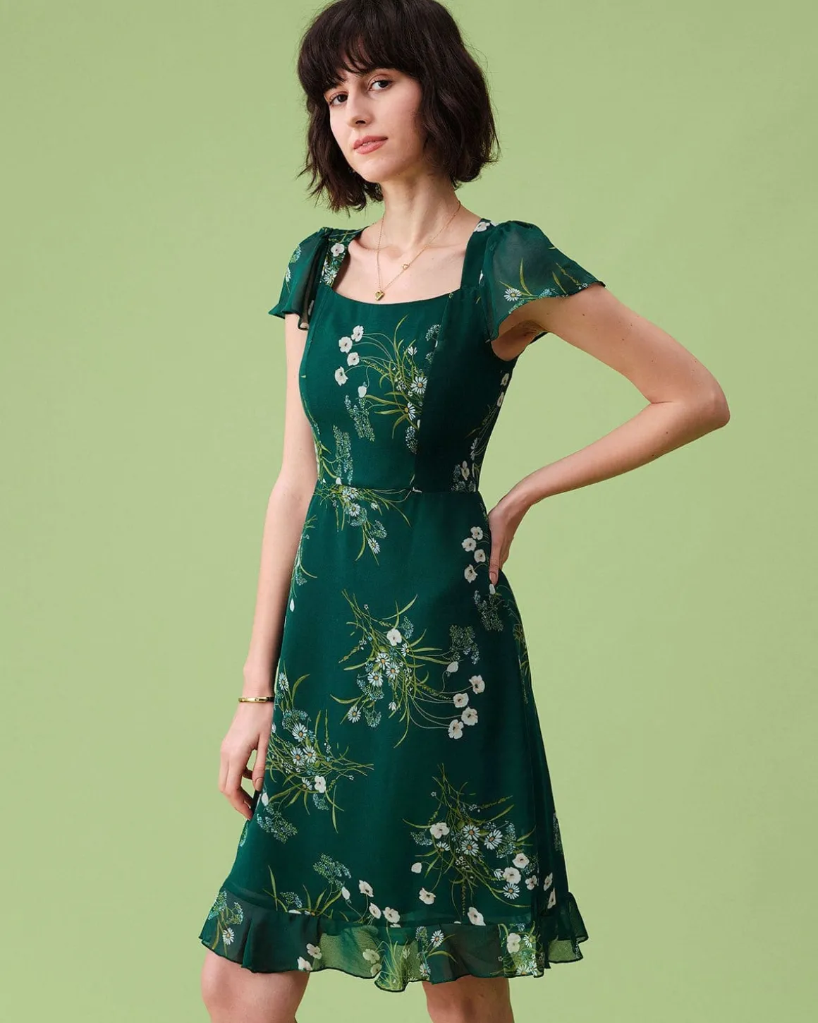 The Square Neck Backless Floral Midi Dress