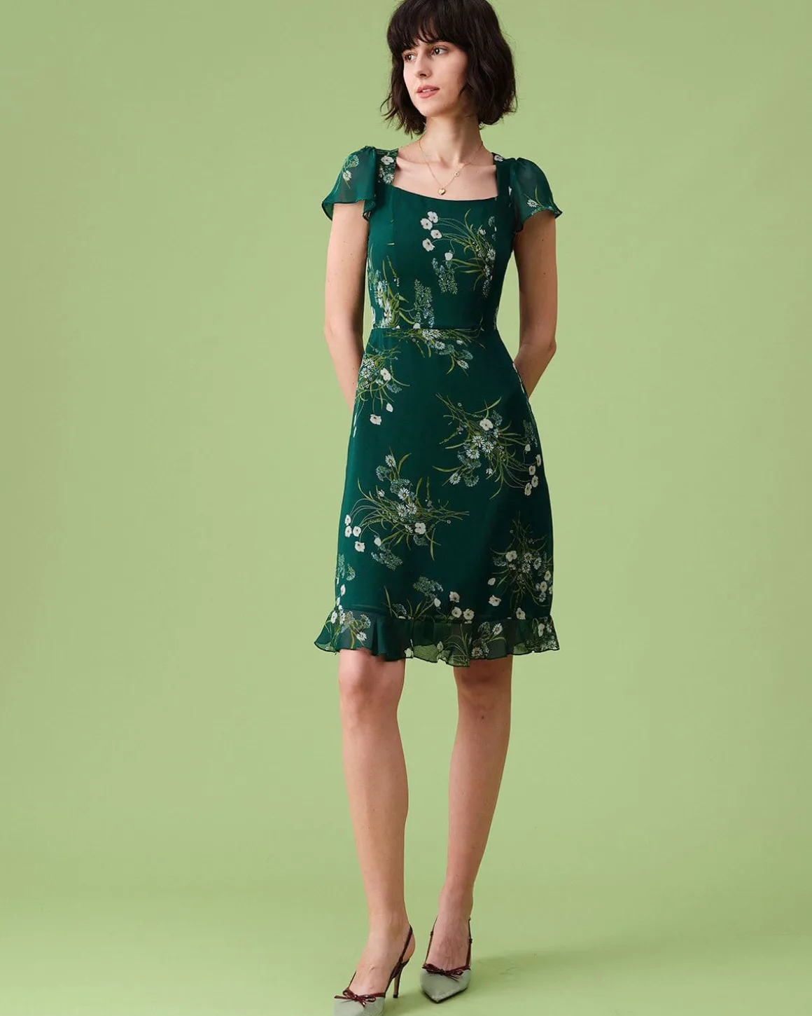 The Square Neck Backless Floral Midi Dress
