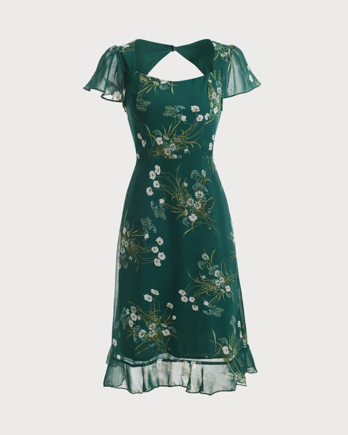 The Square Neck Backless Floral Midi Dress