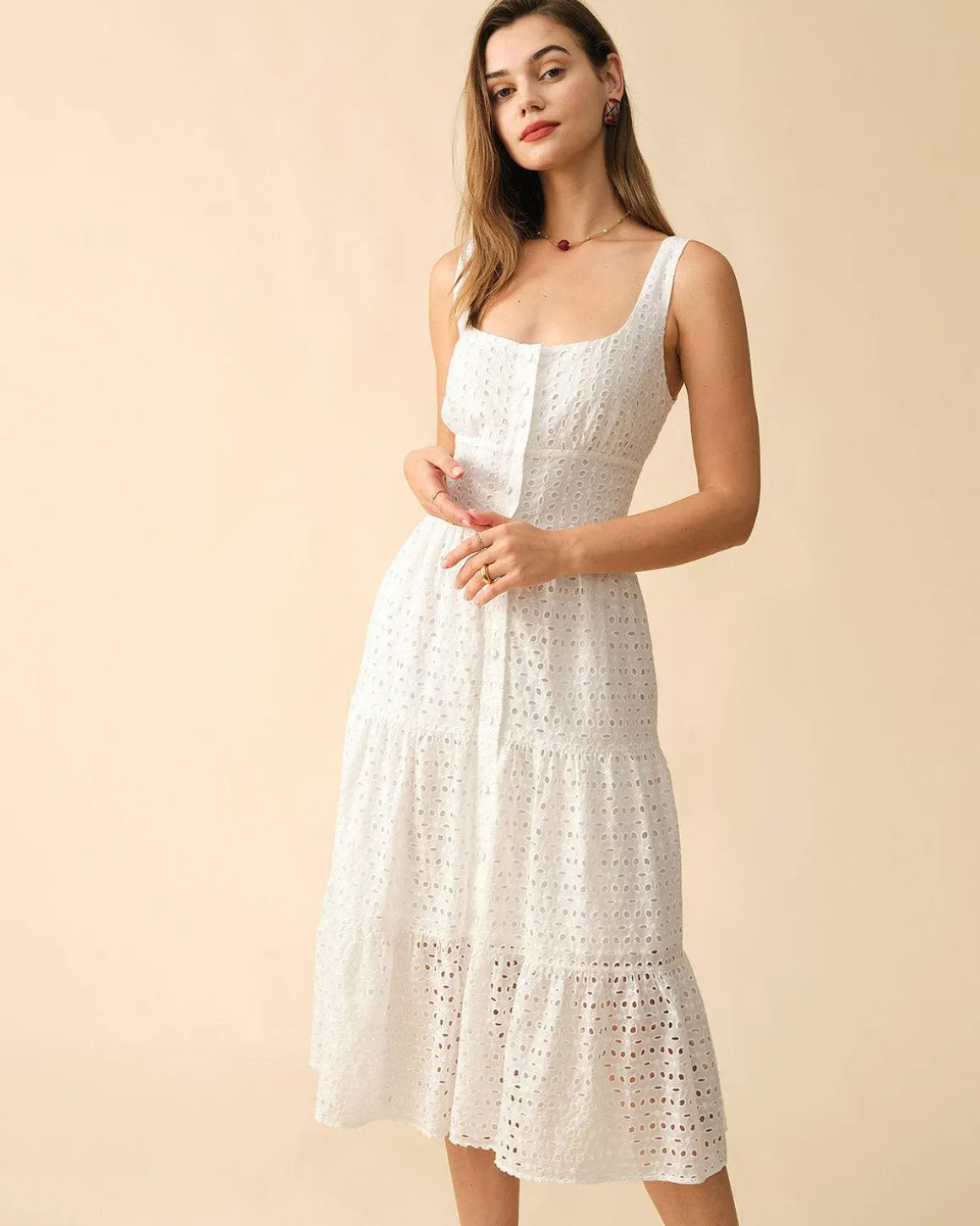 The Square Neck Tiered Hem Midi Dress