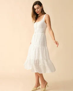 The Square Neck Tiered Hem Midi Dress