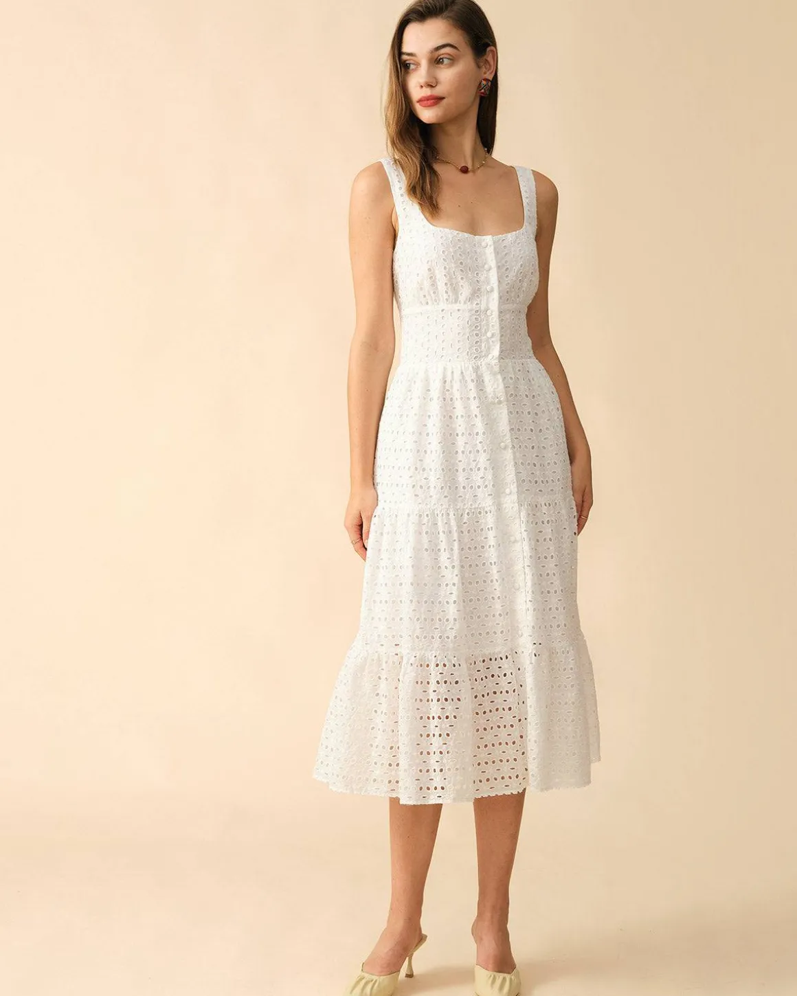 The Square Neck Tiered Hem Midi Dress