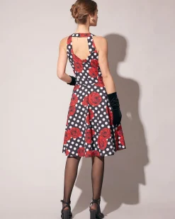 The Sweetheart Neck Polka Dot Rose Halter Midi Dress