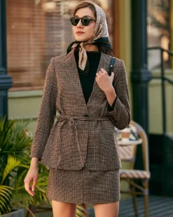 The V Neck Plaid Single Button Blazer