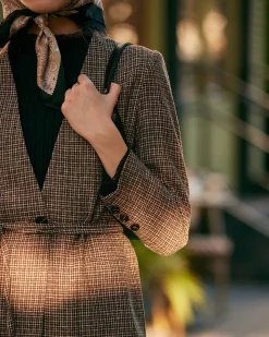 The V Neck Plaid Single Button Blazer