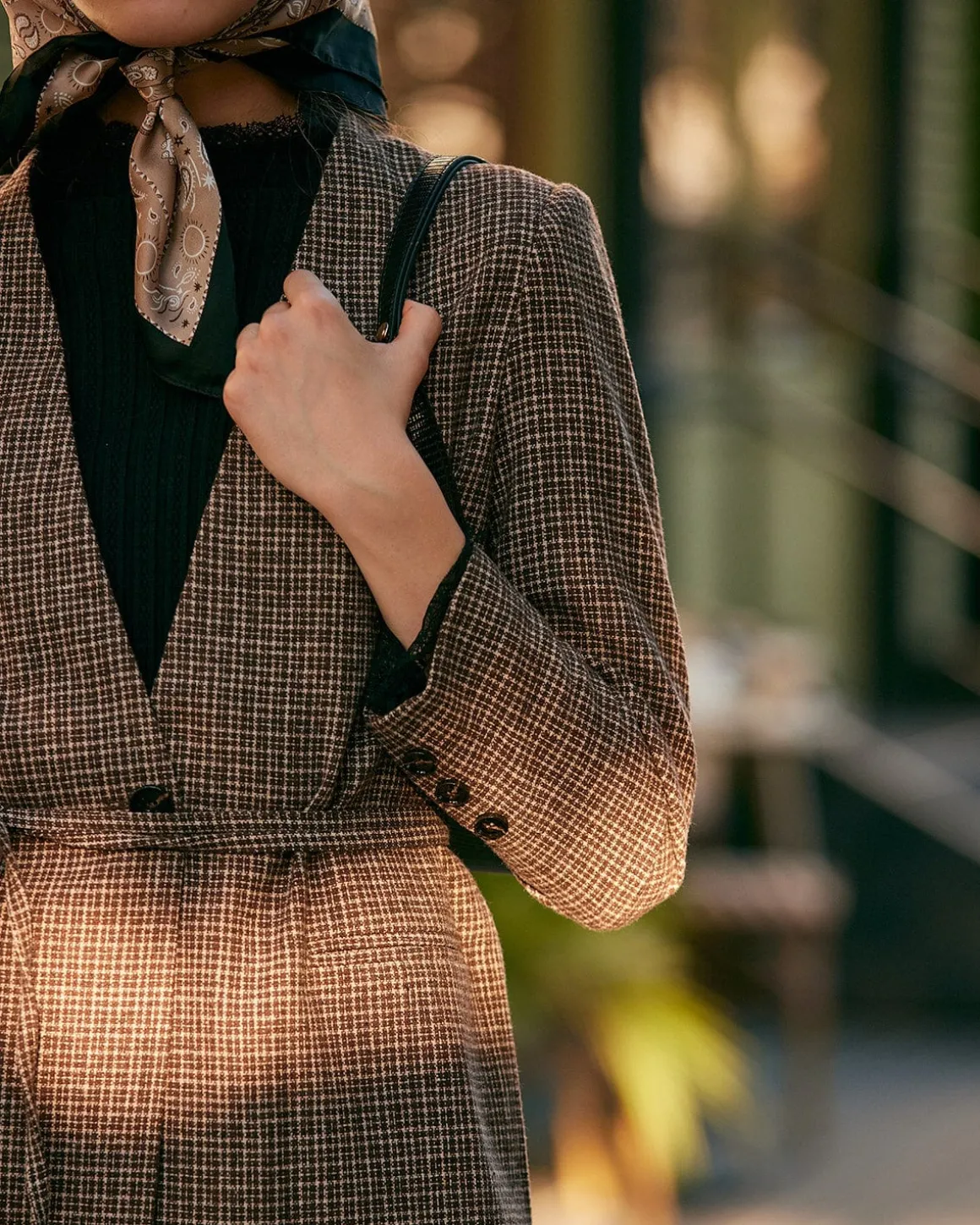 The V Neck Plaid Single Button Blazer
