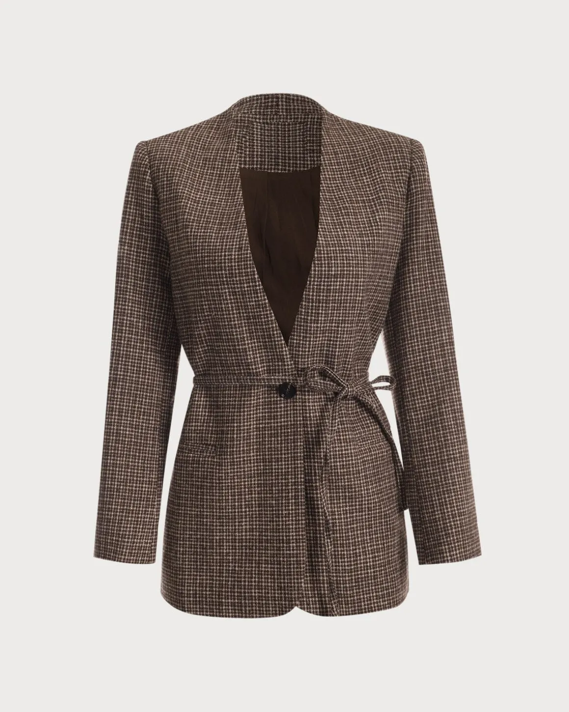 The V Neck Plaid Single Button Blazer
