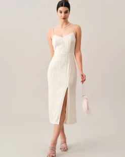 The Wave Textured Pearl Strap Midi Dress