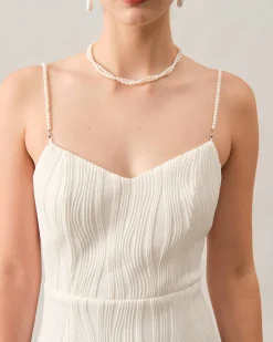 The Wave Textured Pearl Strap Midi Dress