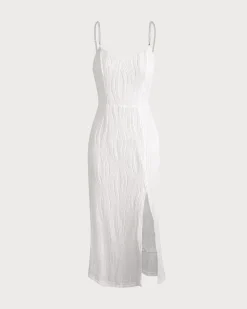 The Wave Textured Pearl Strap Midi Dress