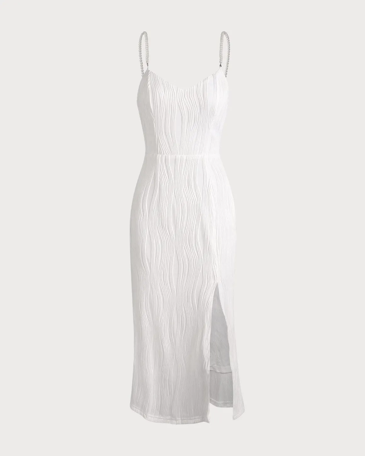 The Wave Textured Pearl Strap Midi Dress