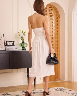 The White Collared Twist Backless Midi Dress