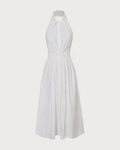 The White Collared Twist Backless Midi Dress