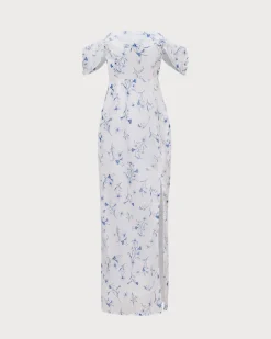 The White Floral Slit Strapless Maxi Dress