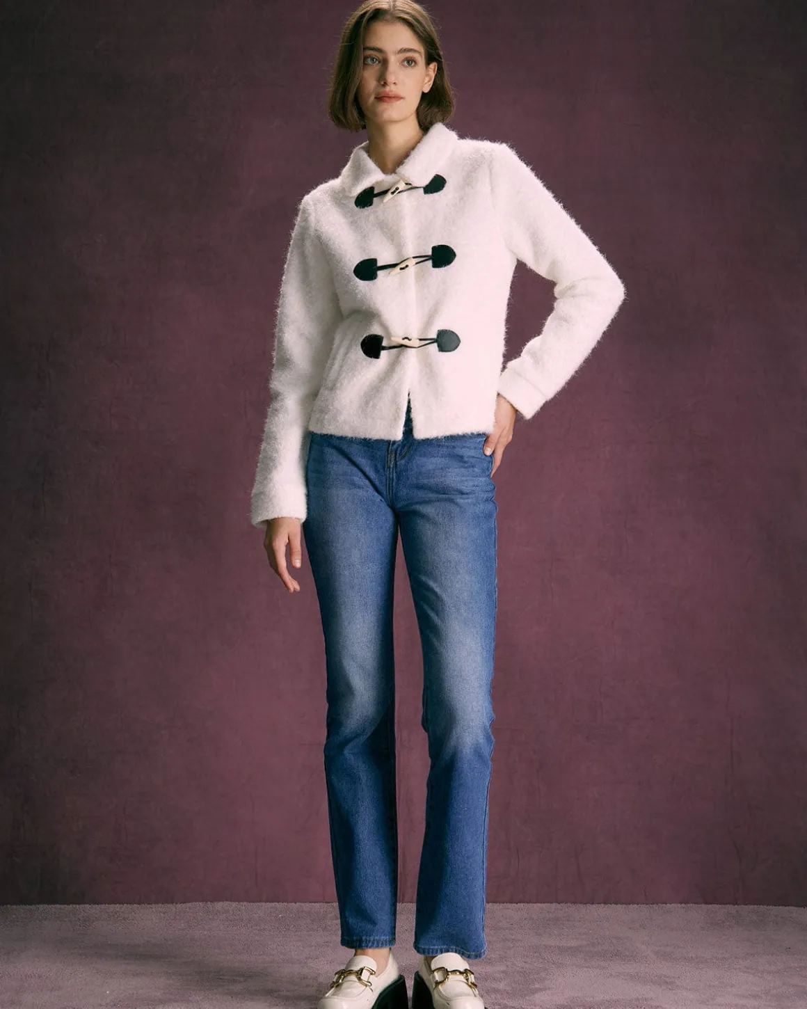 The White Horn Button Long Sleeve Jacket