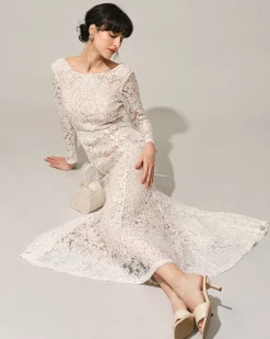 The White Lace Long Sleeve Backless Maxi Dress