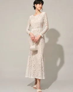 The White Lace Long Sleeve Backless Maxi Dress