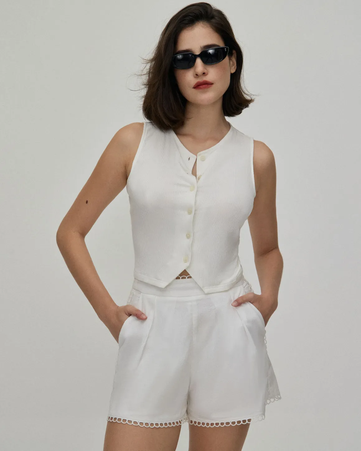 The White Lace Trim High-Waisted Shorts