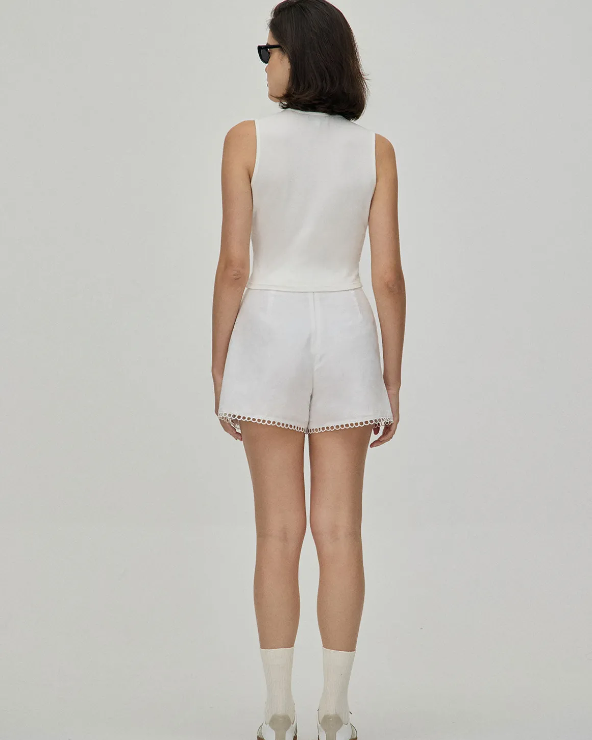 The White Lace Trim High-Waisted Shorts