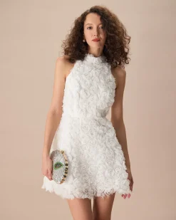The White Mock Neck Tie-Back Mini Dress