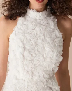 The White Mock Neck Tie-Back Mini Dress