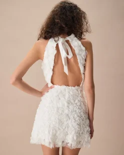 The White Mock Neck Tie-Back Mini Dress
