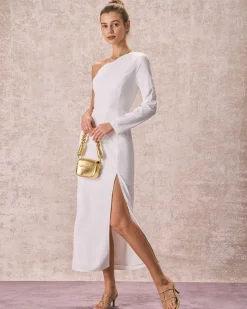 The White One Shoulder Slit Maxi Dress