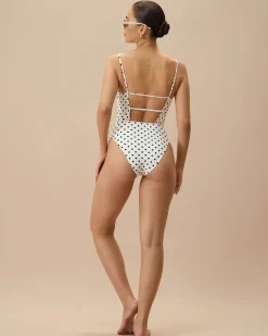 The White Polka Dot Backless One-Piece Swimsuit